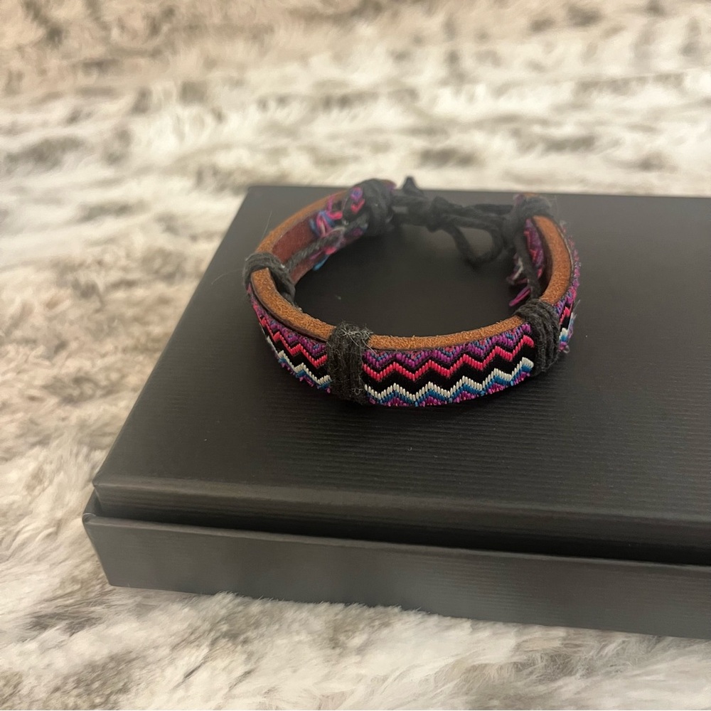 Hand Woven Leather Bracelet with Adjustable Cord